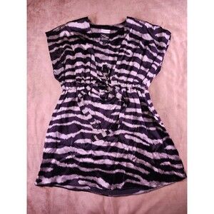 Alice & Trixie Saks Fifth Ave L Black White Silk Animal Print Tie Blouse